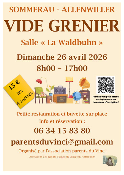 Dimanche 26 avril 2026 Vide grenier à Marmoutier