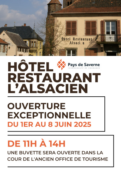 Dimanche 01 juin 2025 Hôtel restaurant l'Alsacien : ouverture exceptionnelle à Marmoutier