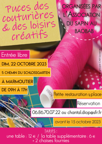 Dimanche 22 octobre 2023 Puces des couturières & des loisirs créatifs à Marmoutier
