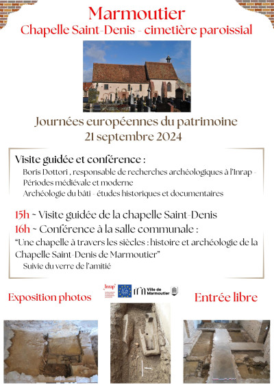 Samedi 21 septembre 2024 Journées européennes du patrimoine : Visite de la Chapelle Saint-Denis suivie d'une conférence à Marmoutier