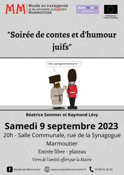 Samedi 09 septembre 2023 Soirée de contes et d'humour juifs à Marmoutier