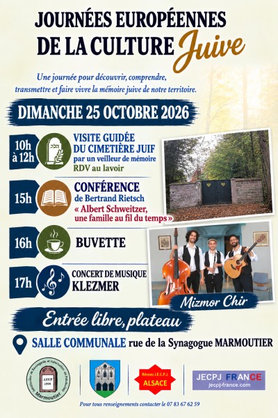 Dimanche 25 octobre 2026 Journées Européennes de la Culture Juive à Marmoutier