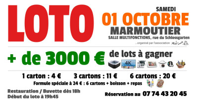 Samedi 01 octobre 2022 Loto d'automne des Mar'mots à Marmoutier