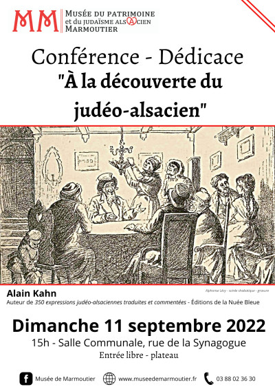 Dimanche 11 septembre 2022 Conférence-Dédicace "A la découverte du judéo-alsacien" à Marmoutier