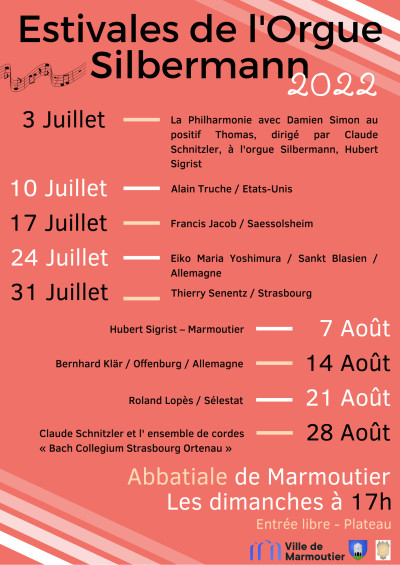 Dimanche 03 juillet 2022 Estivales de l'Orgue Silbermann 2022 à Marmoutier