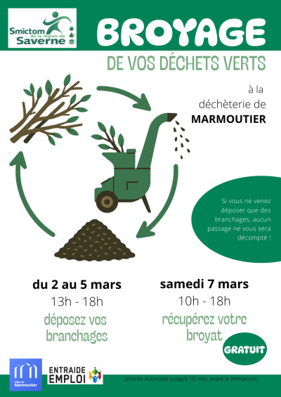 Lundi 02 mars 2026 Broyage gratuit de vos déchets verts à Marmoutier