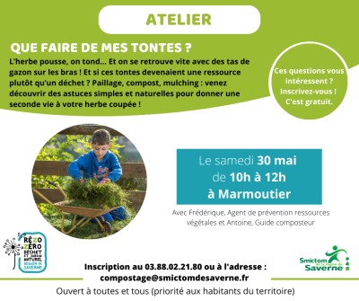 Samedi 30 mai 2026 Atelier : que faire de mes tontes ? à Marmoutier