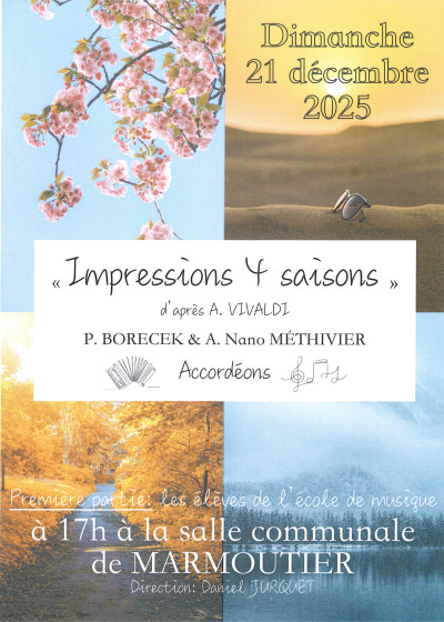 Dimanche 21 décembre 2025 Concert : "Impressions 4 saisons" à Marmoutier