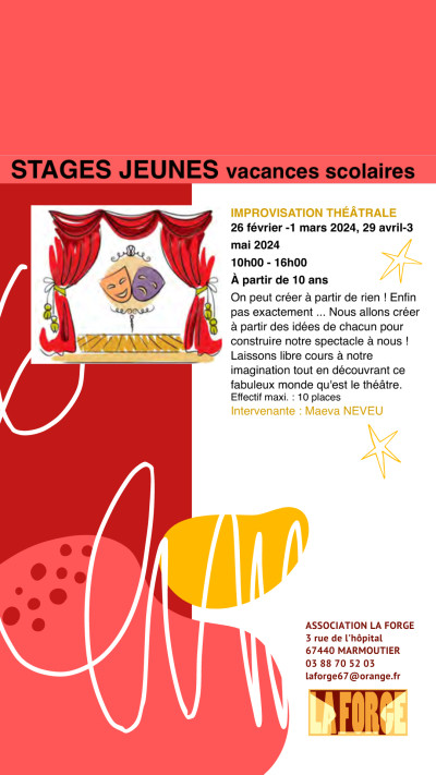 Lundi 26 février 2024 Stage d'improvisation théâtrale à Marmoutier