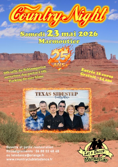 Samedi 23 mai 2026 [COMPLET] Country Night : 25 ans de Let's Dance à Marmoutier