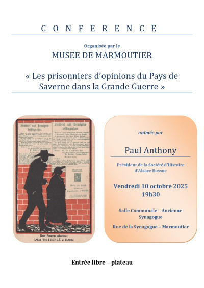 Vendredi 10 octobre 2025 Conférence à Marmoutier