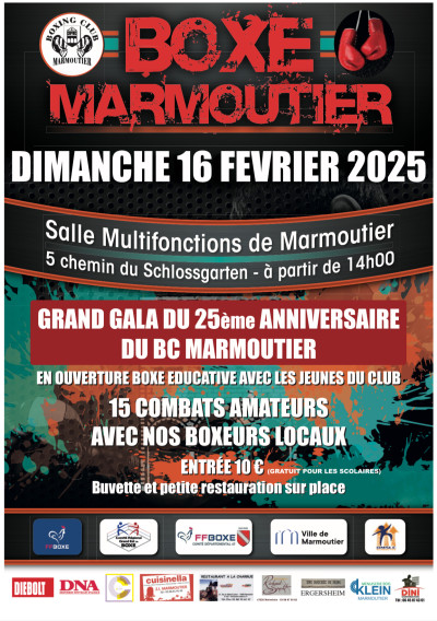 Dimanche 16 février 2025 Grand gala du 25ème anniversaire du Boxing Club de Marmoutier à Marmoutier