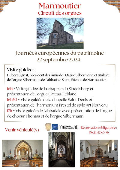 Dimanche 22 septembre 2024 Journées européennes du patrimoine : Visites guidées et présentations d'orgues à Marmoutier