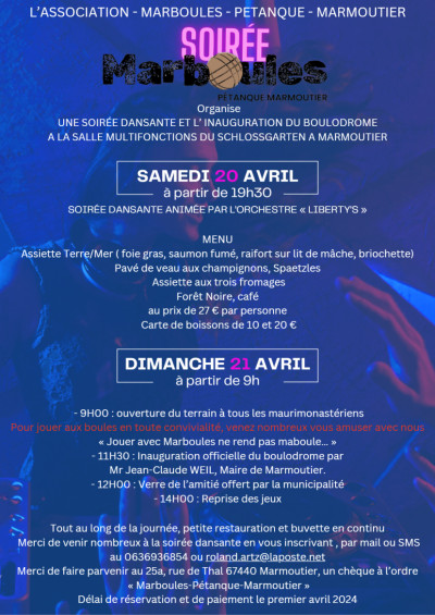 Samedi 20 avril 2024 Soirée Marboules à Marmoutier