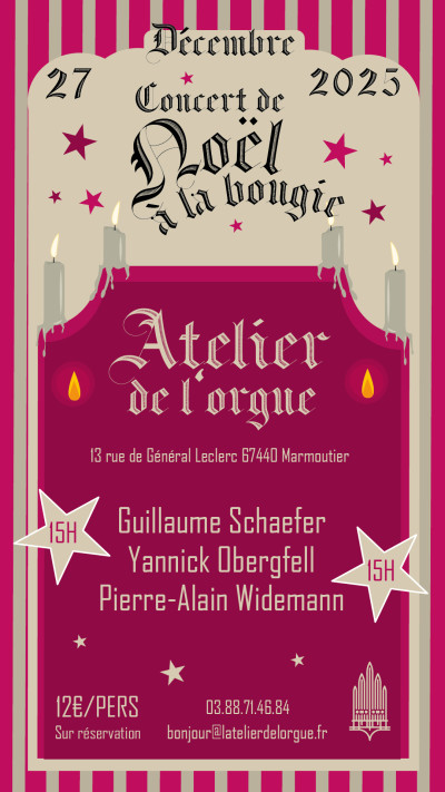Samedi 27 décembre 2025 Concert de Noël à la bougie à Marmoutier