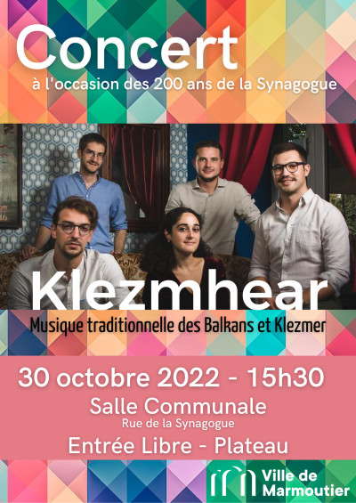 Dimanche 30 octobre 2022 Concert du groupe Klezmhear à Marmoutier