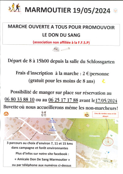 Dimanche 19 mai 2024 Marche de promotion Don du sang à Marmoutier